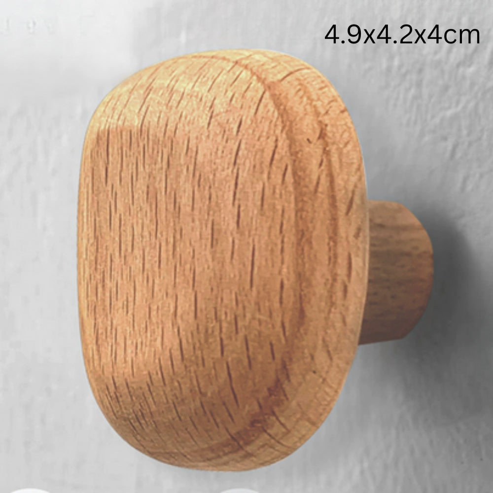 Solid Wood Pebble-Shaped Clothes Hook (Adhesive Backing)
