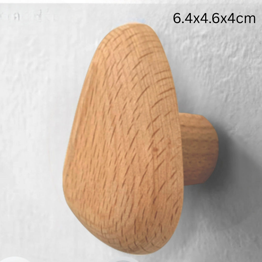 Solid Wood Pebble-Shaped Clothes Hook (Adhesive Backing)