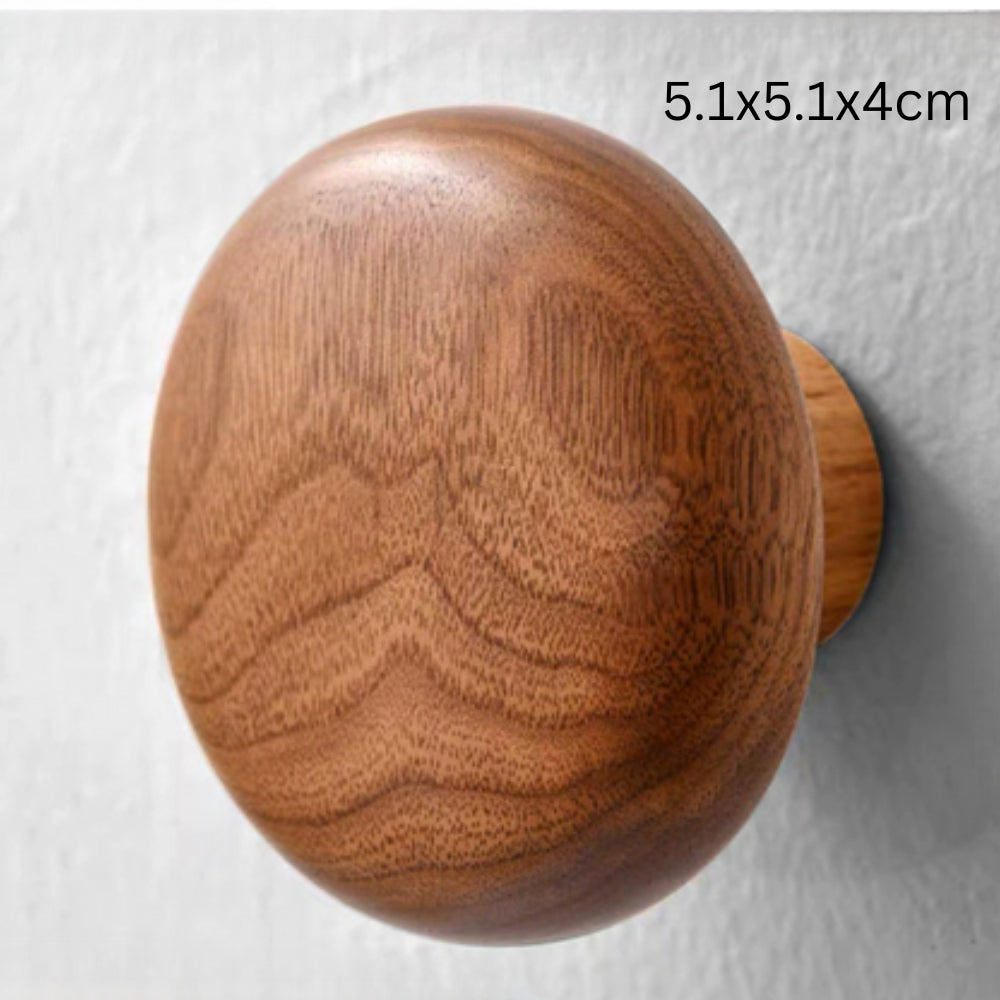 Solid Wood Pebble-Shaped Clothes Hook (Adhesive Backing)