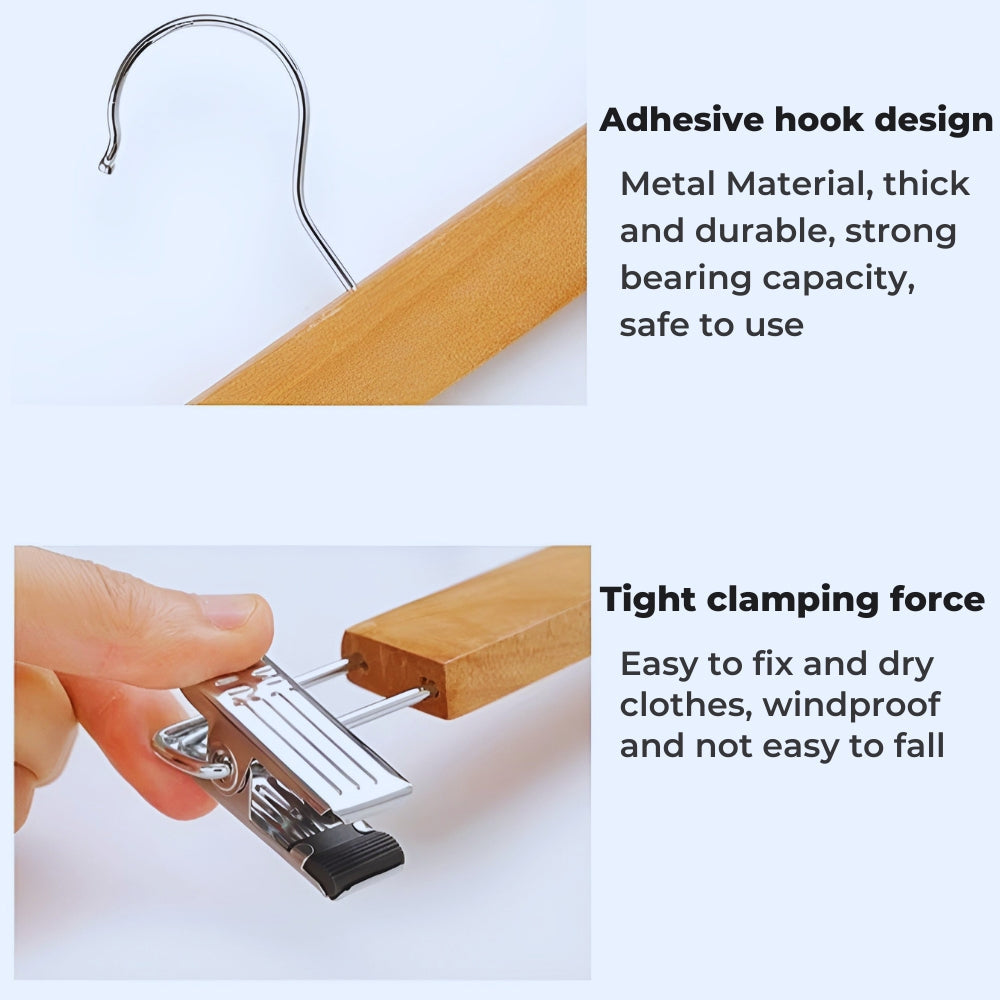 Solid Wood & Stainless Steel-Clip Pants Hangers (Set of 10)