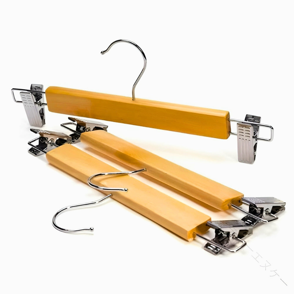 Solid Wood & Stainless Steel-Clip Pants Hangers (Set of 10)