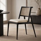 Solid Wood Woven-Back Upholstered Dining Chair