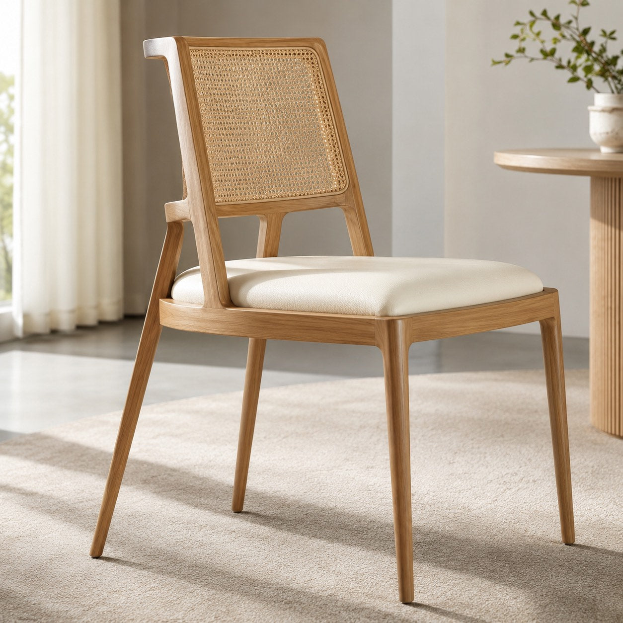 Solid Wood Woven-Back Upholstered Dining Chair