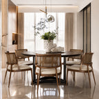Solid Wood Woven-Back Upholstered Dining Chair