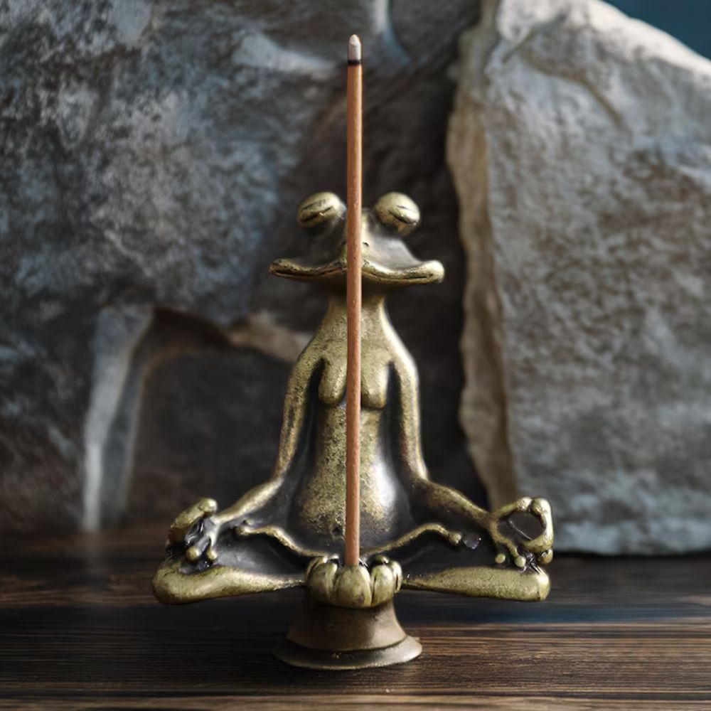 Solid Zinc Alloy Meditation Frog Incense Holder