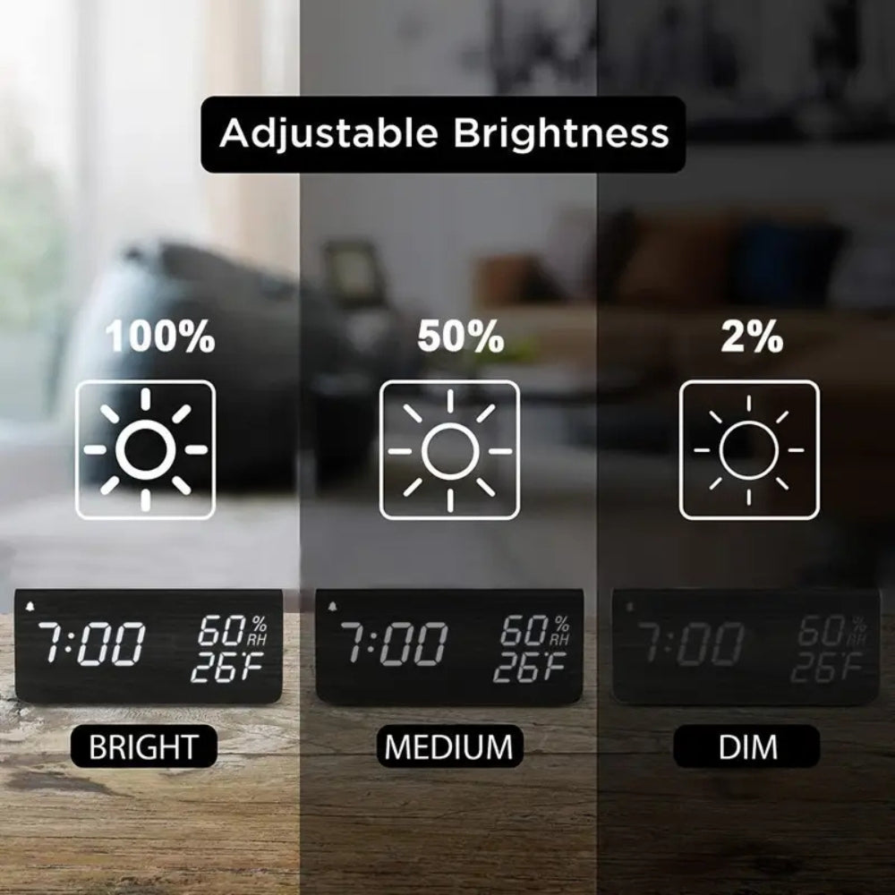 Sound-Activated Wood-Textured LED Alarm Clock (3 Alarms)