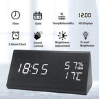 Sound-Activated Wood-Textured LED Alarm Clock (3 Alarms)