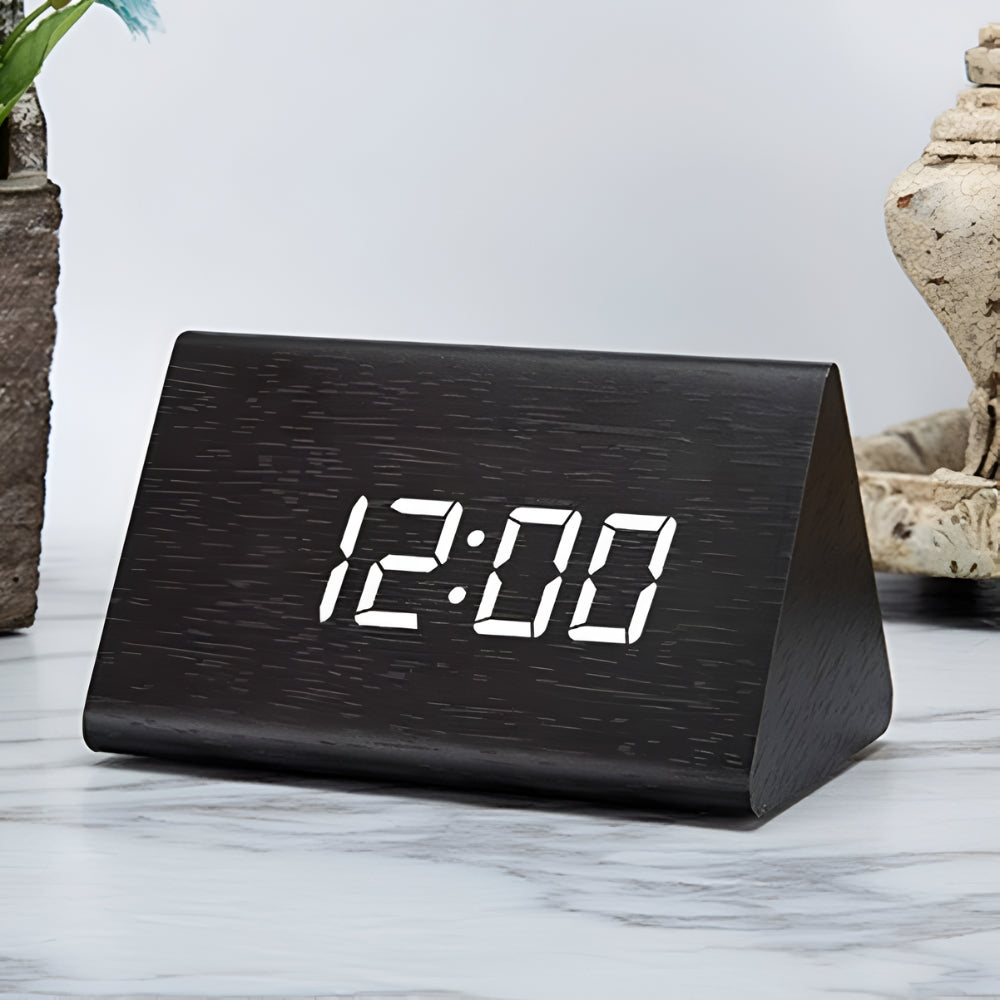 Sound-Activated Wood-Textured LED Alarm Clock (3 Alarms)