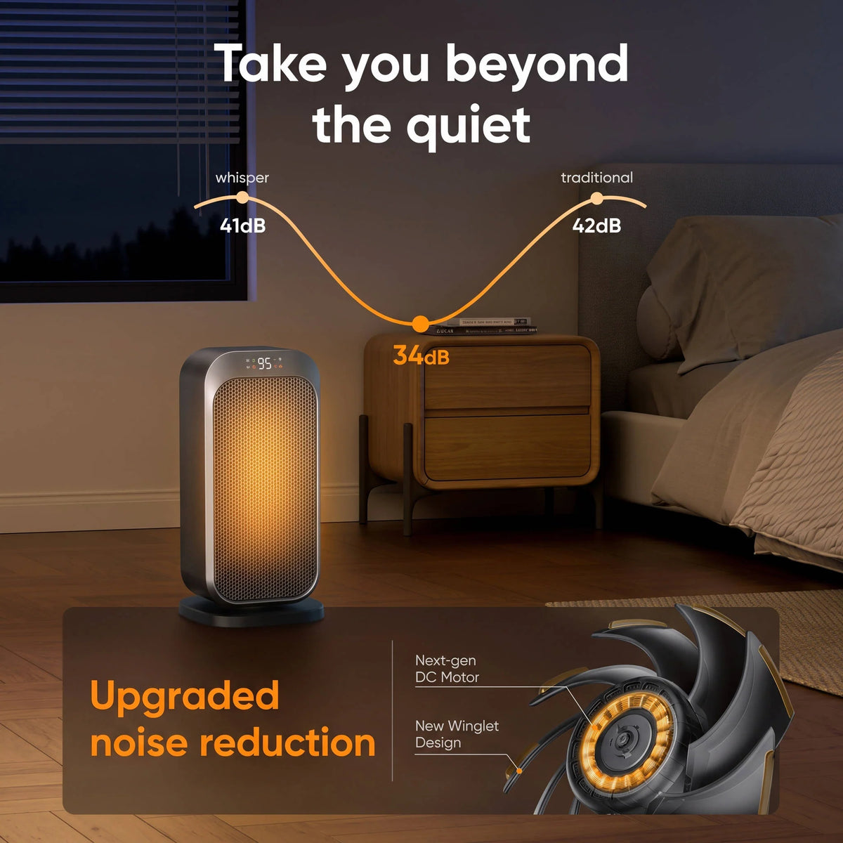 Space Heater 1500W Whisper-Quiet Child-Lock Safety
