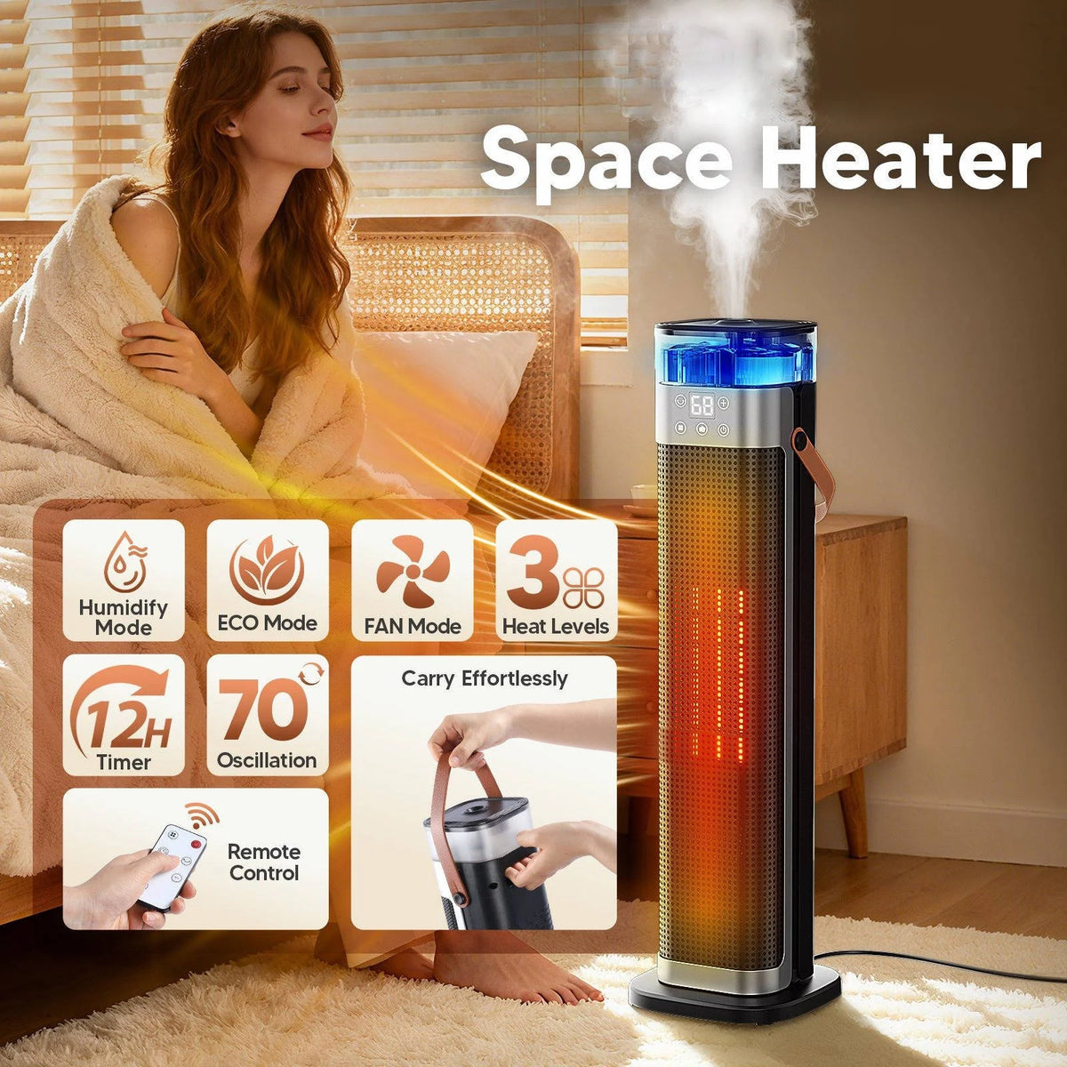 Space Heater 2000W Ceramic Ultrasonic Humidifier