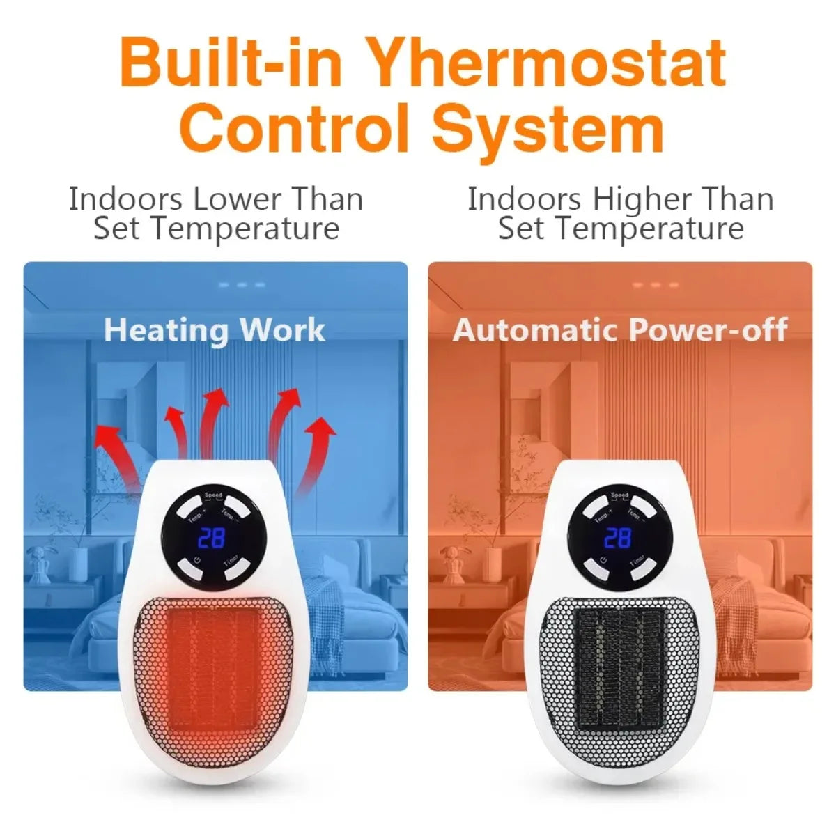 Space Heater Compact Energy-Saving Tip-Over & Overheat Protection