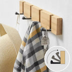 Space-Saving Flip-Out Bamboo Wall Hook Rack