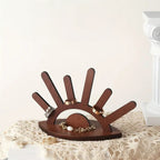 Space-Saving Vertical Natural Wood Ring Display Stand (6-Column)