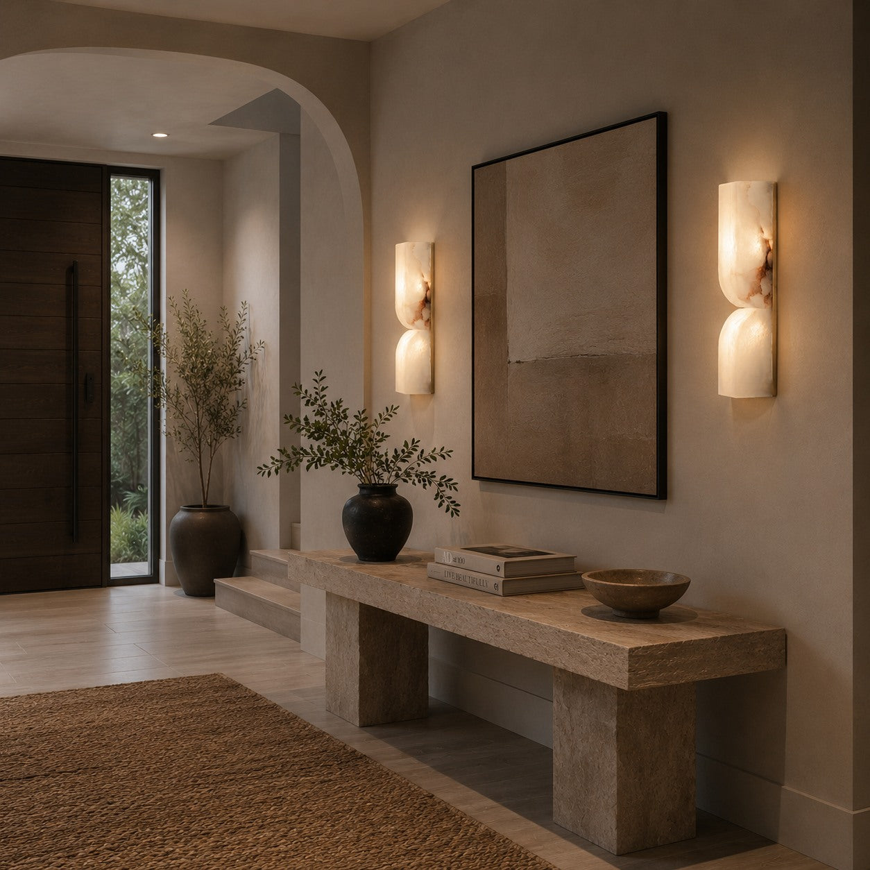 Spanish Alabaster & Polished Copper Wall Sconce (Warm Built-In LED)