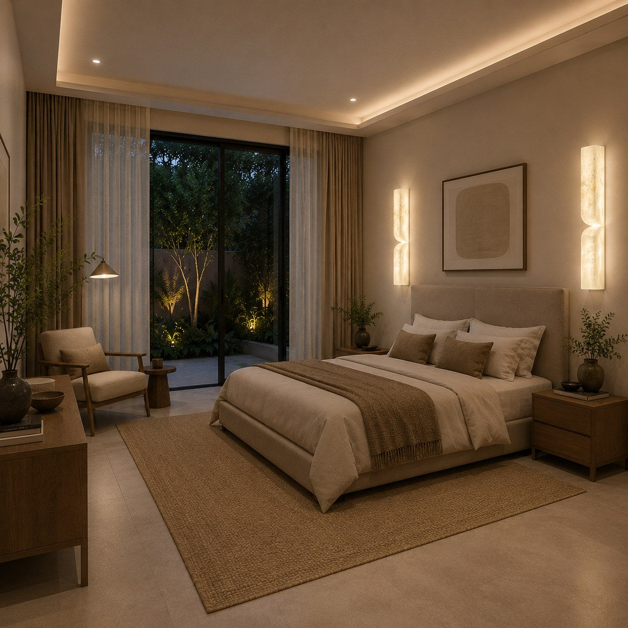 Spanish Alabaster & Polished Copper Wall Sconce (Warm Built-In LED)