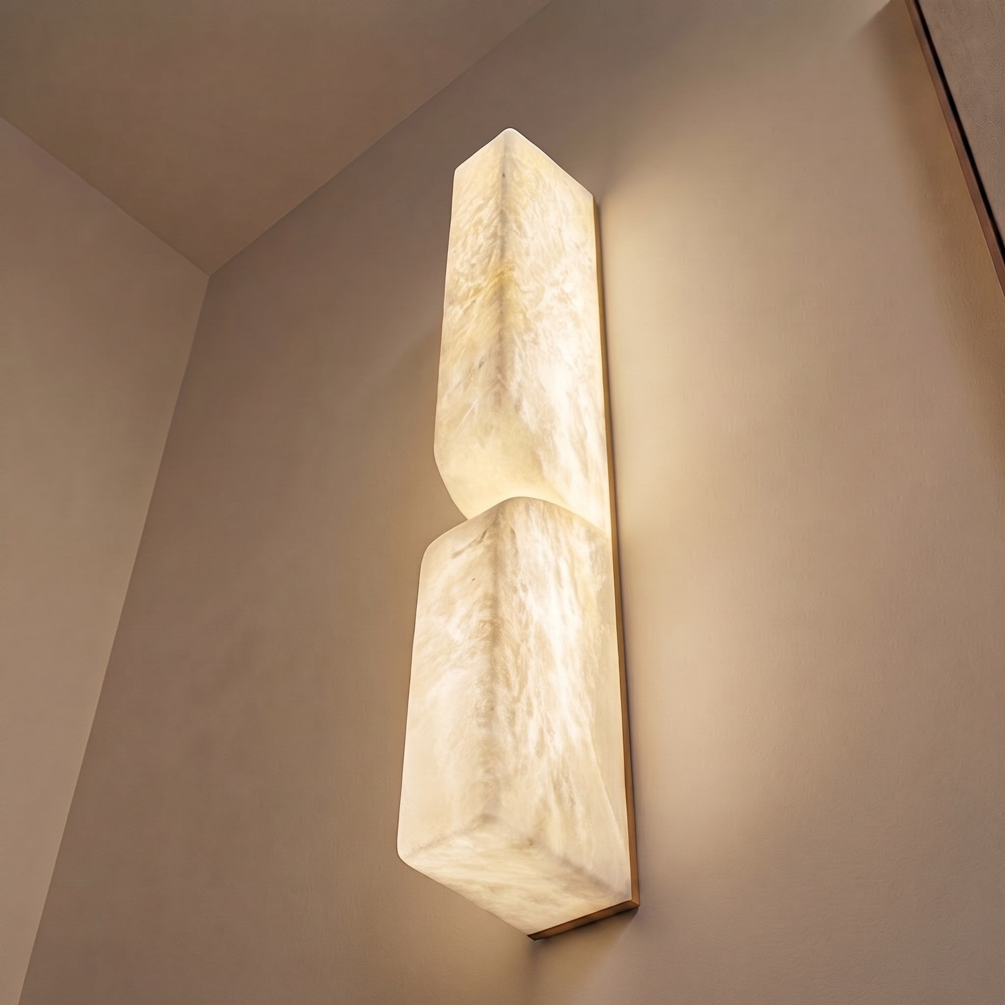 Spanish Alabaster & Polished Copper Wall Sconce (Warm Built-In LED)