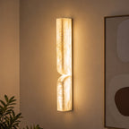 Spanish Alabaster & Polished Copper Wall Sconce (Warm Built-In LED)