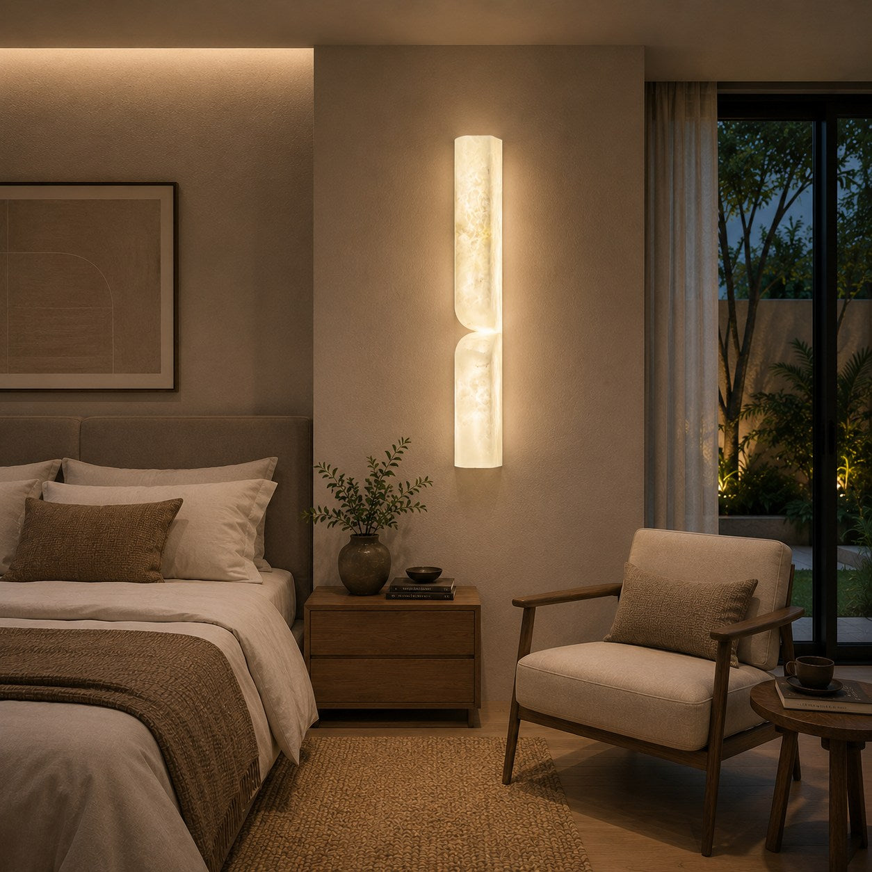 Spanish Alabaster & Polished Copper Wall Sconce (Warm Built-In LED)