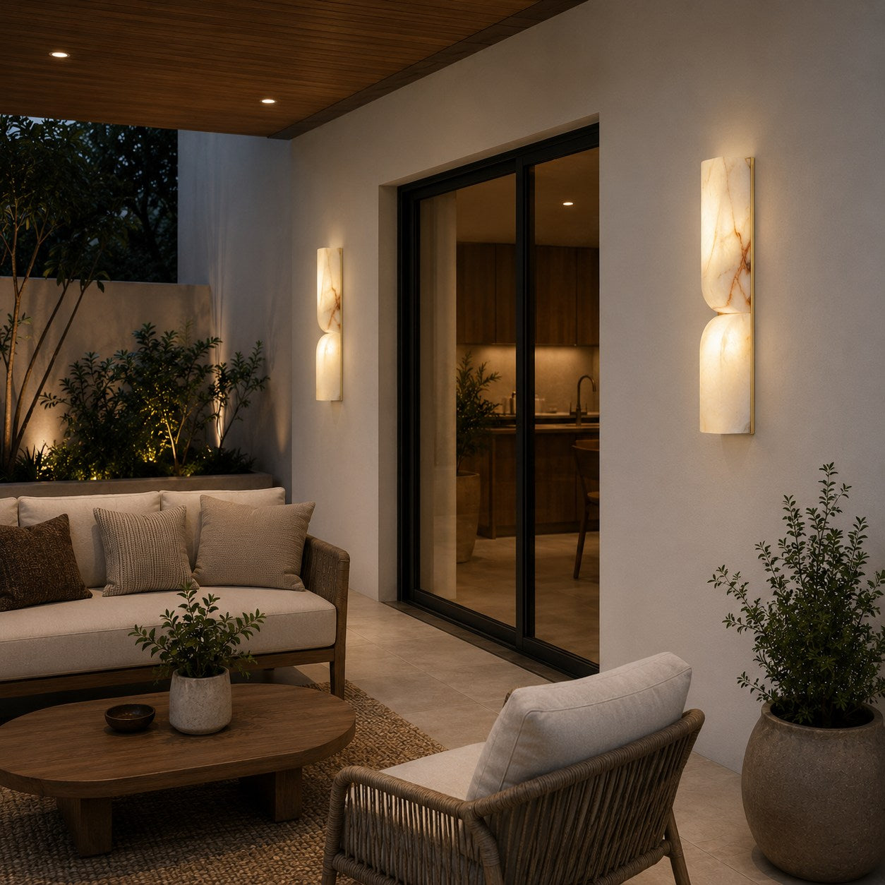 Spanish Alabaster & Polished Copper Wall Sconce (Warm Built-In LED)
