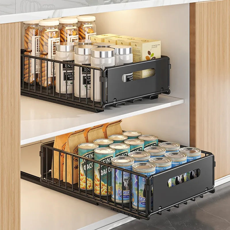Spice Drawer Extendable Pull-Out Carbon Steel Drill-Free