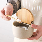 Spice Jar Ceramic Airtight Bamboo Lid & Spoon