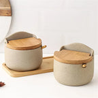 Spice Jar Ceramic Airtight Bamboo Lid & Spoon