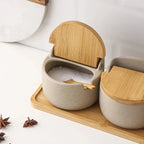 Spice Jar Ceramic Airtight Bamboo Lid & Spoon