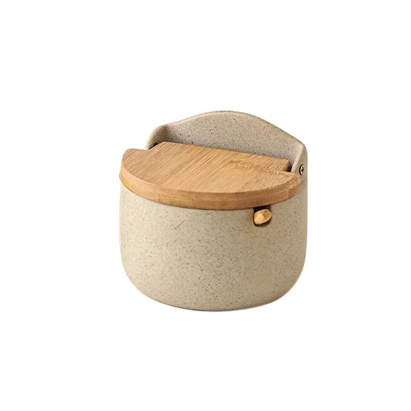 Spice Jar Ceramic Airtight Bamboo Lid & Spoon