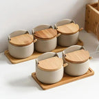 Spice Jar Ceramic Bamboo Lid Matching Spoon