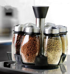Spice Rack Rotating Base Glass Bottles & Stainless Steel Caps