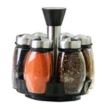 Spice Rack Rotating Base Glass Bottles & Stainless Steel Caps
