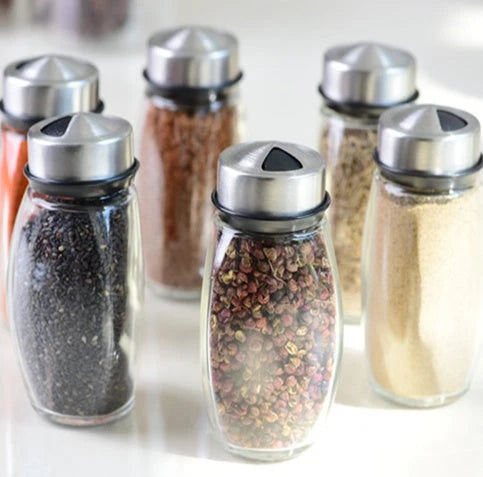 Spice Rack Rotating Base Glass Bottles & Stainless Steel Caps