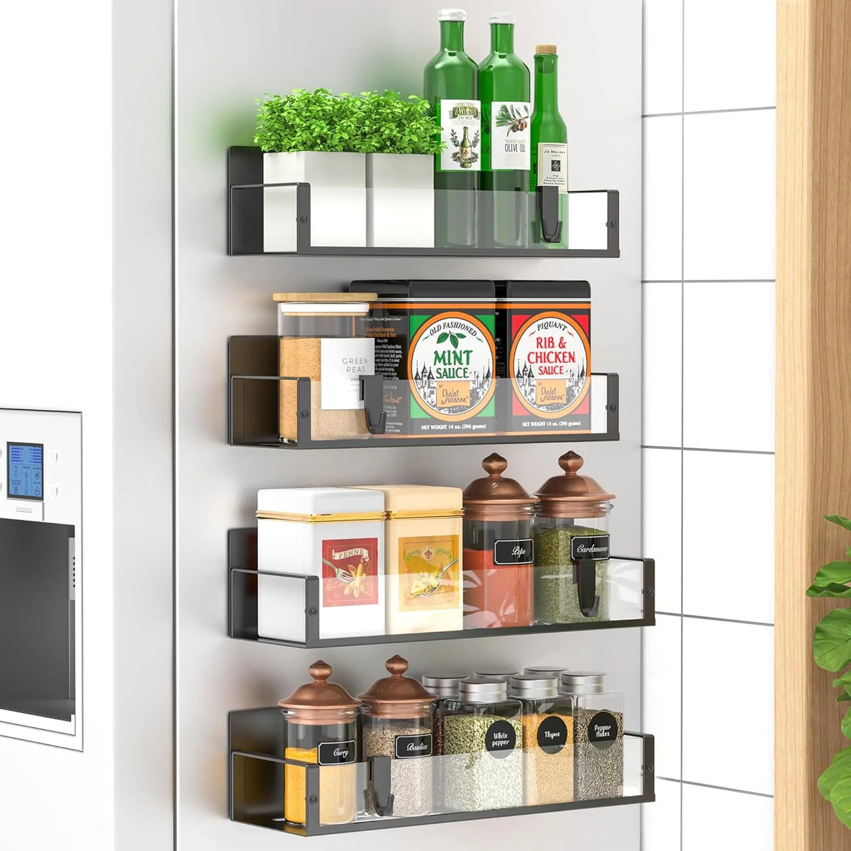 Spice Rack Set Magnetic Space-Saving Set of 4