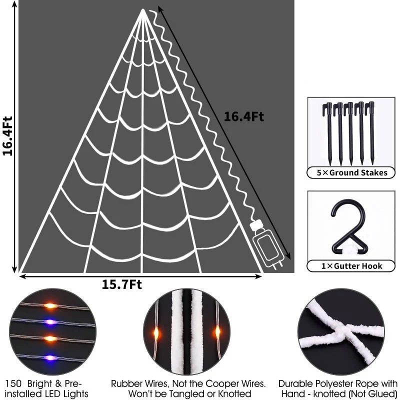 Spider Web Lights 16.4 Foot USB Remote & Timer