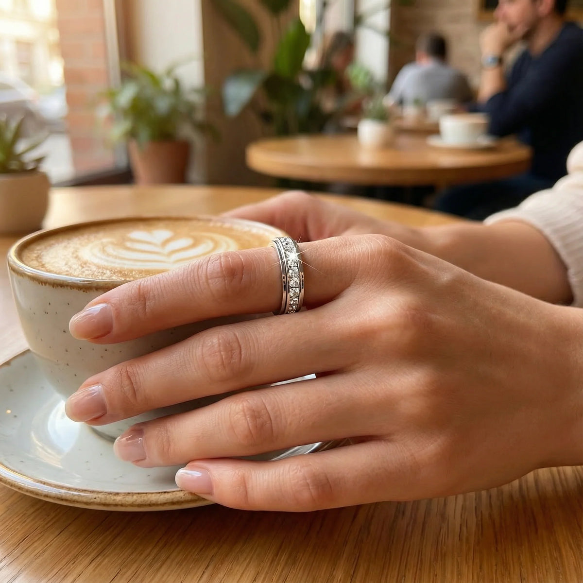 Spinner Ring Whisper-Quiet Titanium Steel Channel-Set Zirconia