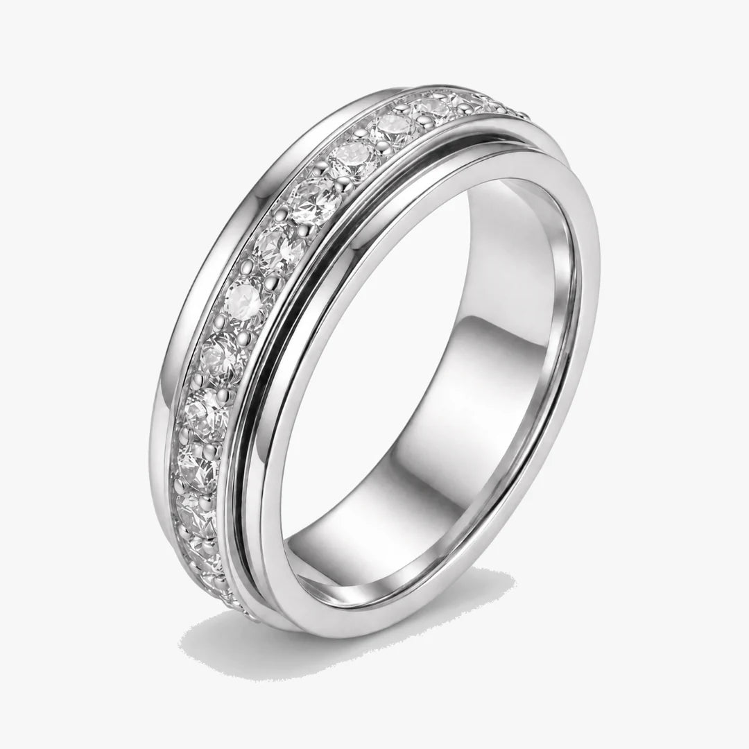 Spinner Ring Whisper-Quiet Titanium Steel Channel-Set Zirconia