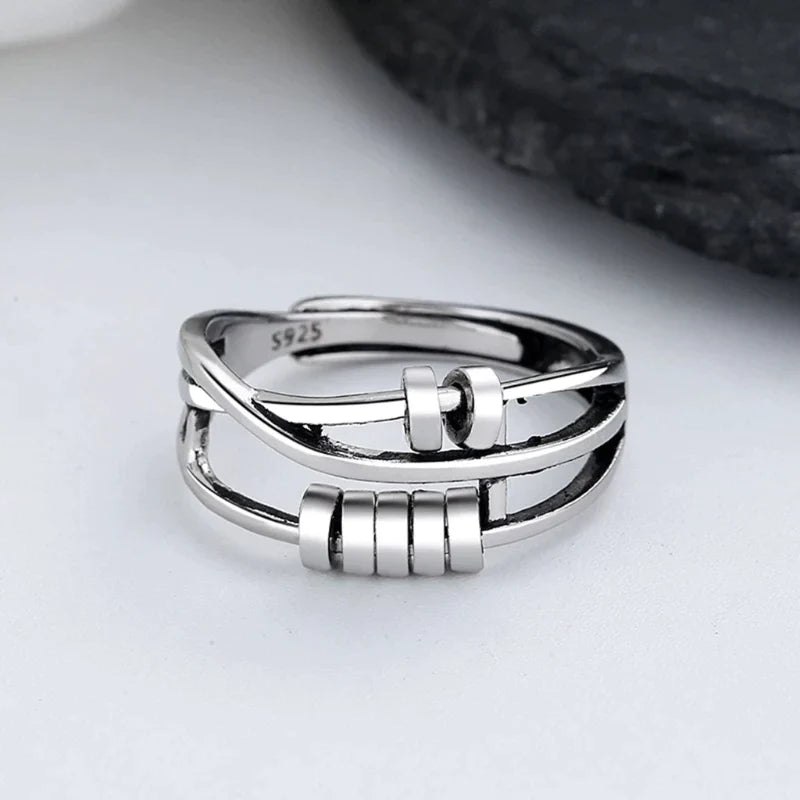 Spinning Ring Polished Silver Adjustable Fit Stress Relief