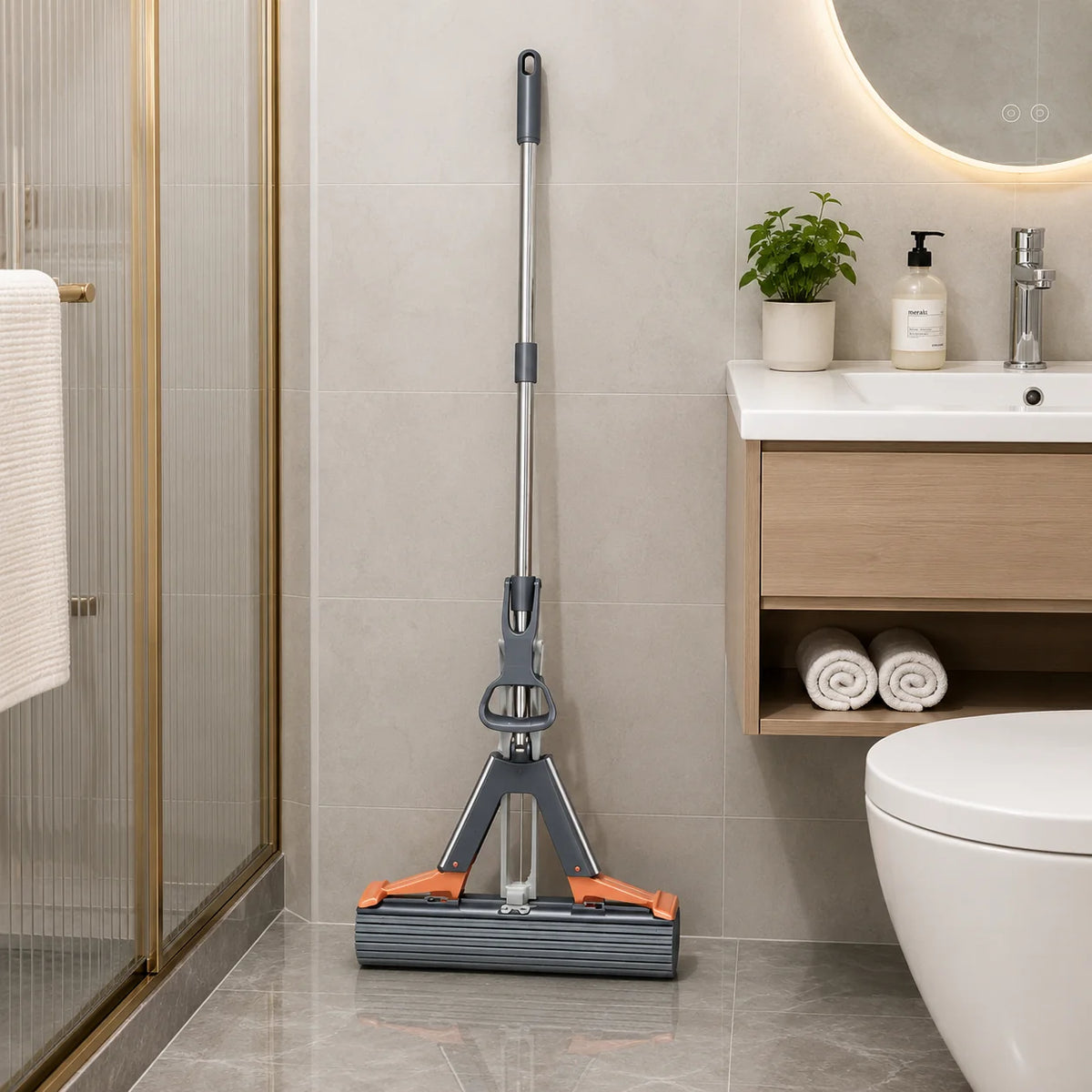 Sponge Mop Highly Absorbent Easy Wringing Includes Replacement Heads