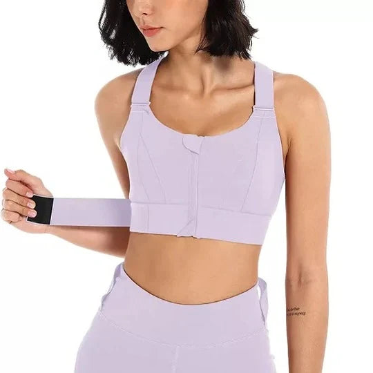 Sports Bra High Support Front Zip Adjustable Straps