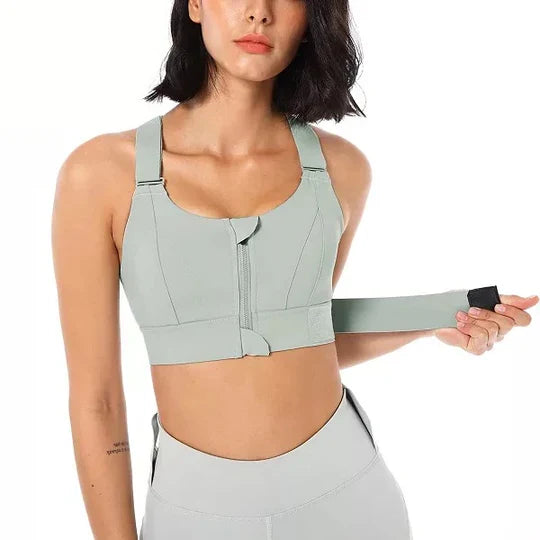 Sports Bra High Support Front Zip Wide Straps