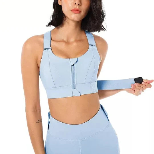 Sports Bra High Support Front Zip Wide Straps