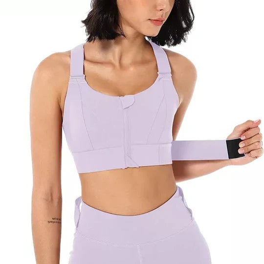 Sports Bra High Support Front Zip Wide Straps