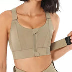 Sports Bra High Support Front Zip Wide Straps