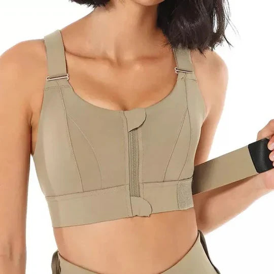 Sports Bra High Support Front Zip Wide Straps