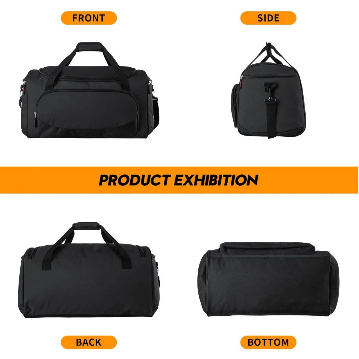 Sports Duffel Bag Shoe Compartment Wear-Resistant Fabric Adjustable Strap