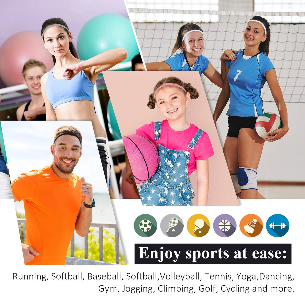 Sports Headbands Non-Slip Nylon & Spandex Set of 4