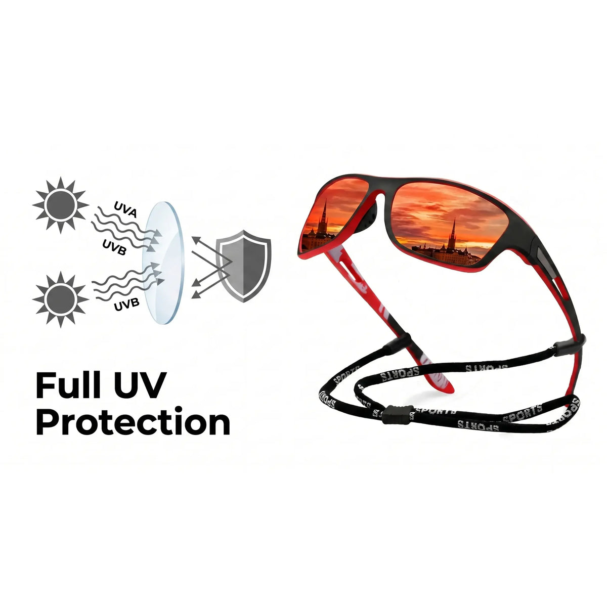 Sports Sunglasses Polarized UV Protection Wrap-Around Neck Cord