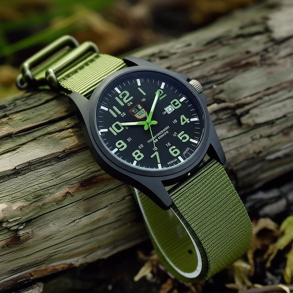 Sports Watch Stainless Steel Case Silicone Strap 50m Water-Resistant
