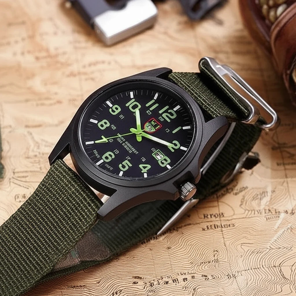 Sports Watch Stainless Steel Case Silicone Strap 50m Water-Resistant