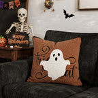 Square Accent Pillow Embroidered Ghost Bouclé Fleece Removable Cover